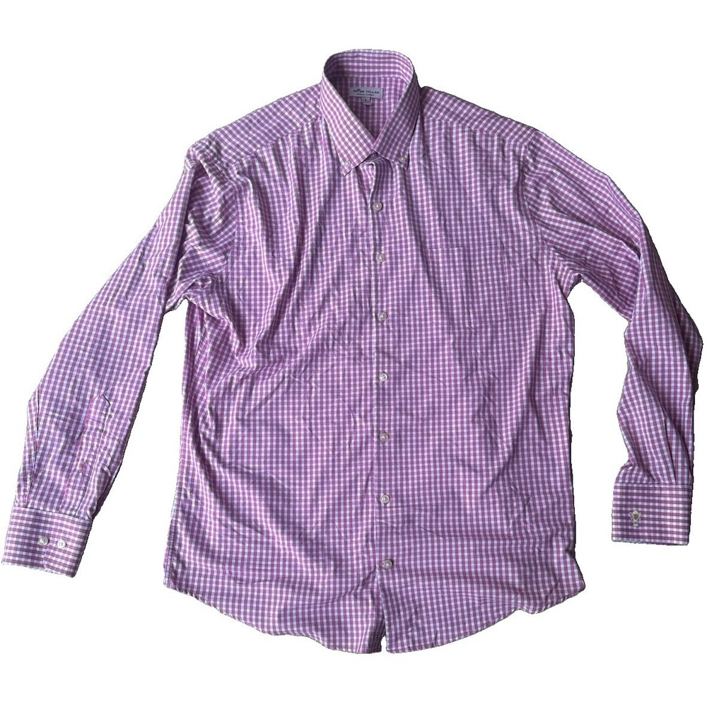 Peter Millar Dress Shirt Mens L Pink Check Button Down Crown Finish Cotton - Picture 4 of 12
